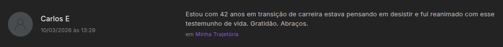 Depoimento de Carlos E sobre transição de carreira aos 42 anos